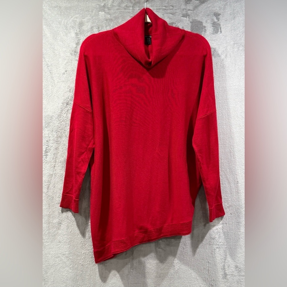 Eileen Fisher Sweater Size S Asymmetrical Merino Wool Red Turtleneck Valentines‎